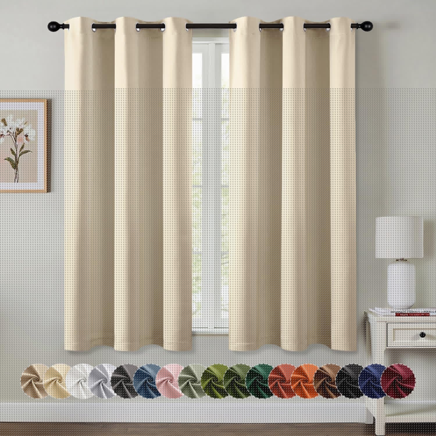 MIULEE Blackout Curtains - Cream Beige Thermal Insulated Room Darkening Drapes | 63 Inches Long, 2 Panels