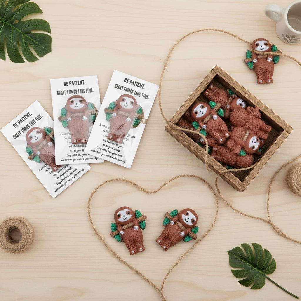 Skiennix Sloth Gifts - 30 Set Mini Resin Animals with Positive Cards for Employee Appreciation | Cute Table Decor