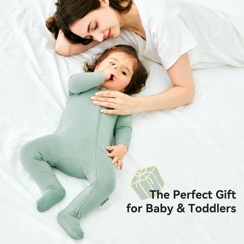 Okayinn BubblePanda Baby Pajamas - Rayon Bamboo Zip-Front Non-Slip Onesie for Boys & Girls