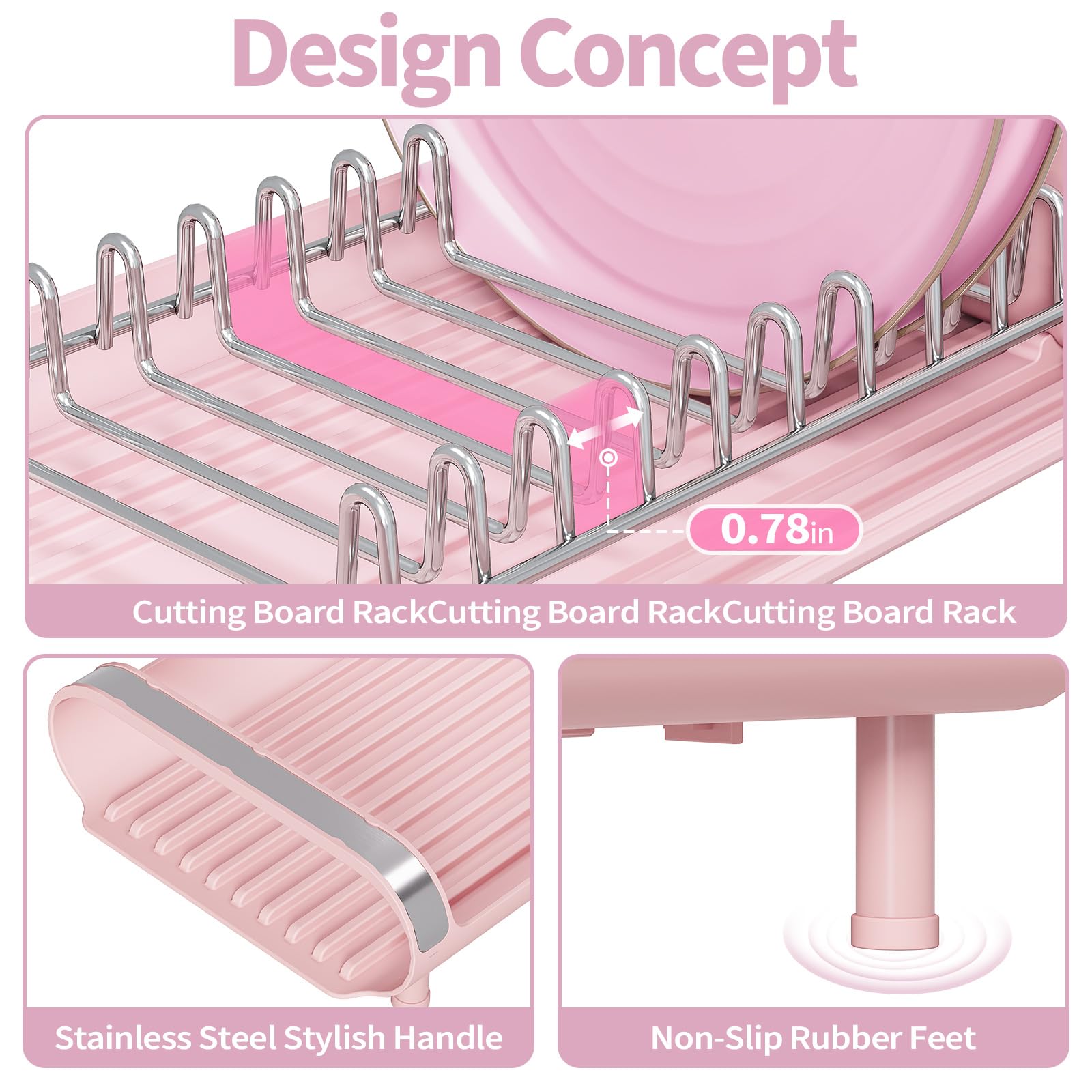 TOOLF Small Dish Drying Rack, Mini Expandable Compact Dish Rack, Slim Extendable Stainless Steel Dish Drainer for Kitchen Plate Storage, Space Saving Dish Strainer in Sink or on Home Countertop, Pink