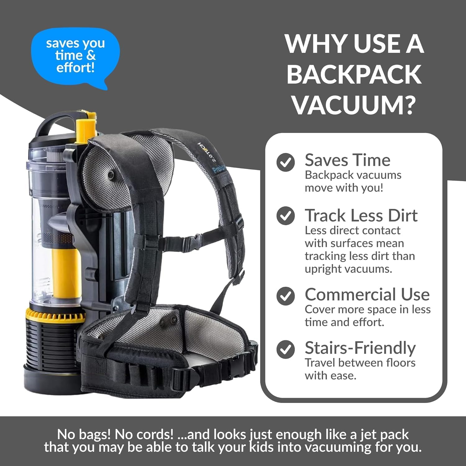 Prolux 2.0 Commercial Bagless Backpack HEPA Vacuum - Powerful Pro Model with Enhanced Suction