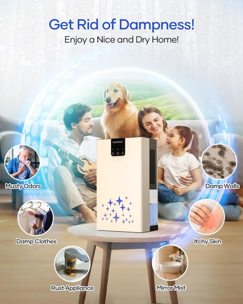 Dehumidifier, 95 OZ Water Tank Dehumidifiers for Home, 1000 sq. ft. Dehumidifier for Basement Bathroom Bedroom with Auto Shut Off, 7 Colors LED Light, Quiet Dehumidifiers with Sleep Mode, Beige