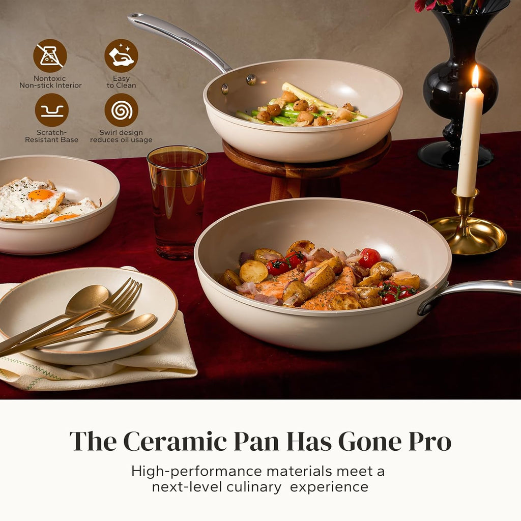 Redchef Nonstick Ceramic Frying Pan - Stay Cool Handle, PFOA & PFAS Free, 8" Beige Skillet