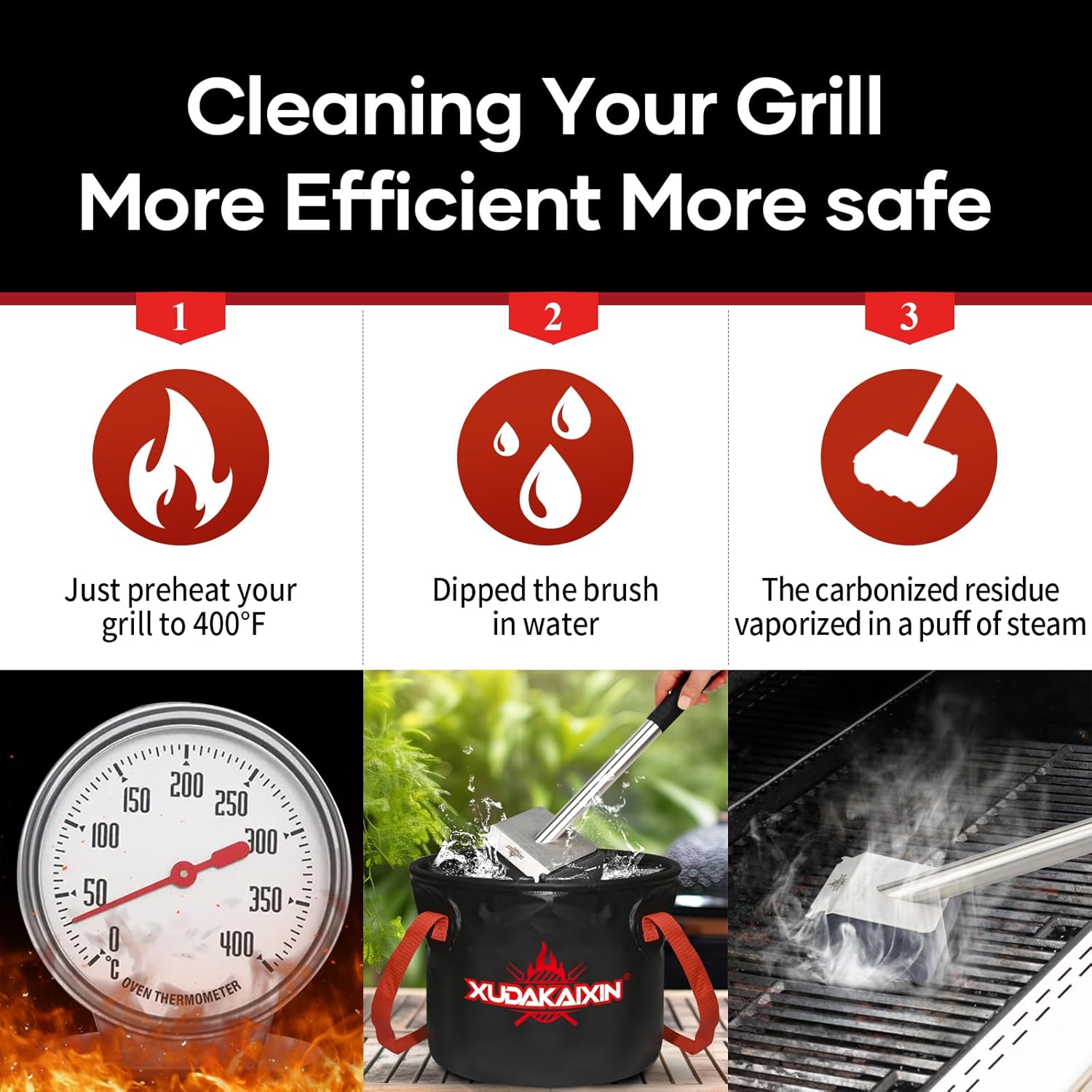 XUDAKAIXIN Grill Brush - Bristle-Free Steam Cleaner for Outdoor BBQ | Ultra Safe & Efficient Cleaning Tool