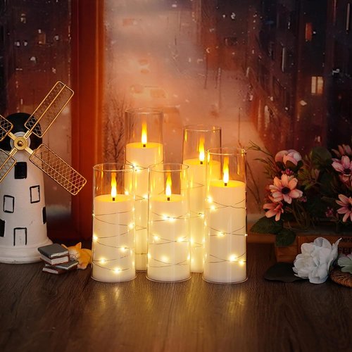 Kakoya Flameless LED Candles - 5-Piece Set with Timer for Romantic Ambiance | White Acrylic Shell