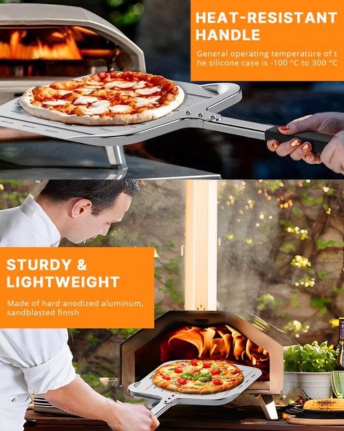 Perforated Aluminum Pizza Peel 12 inch, Nonstick Pizza Paddle (12x13.7'') with Heat-resistant Handle, Detachable and Lightweight Pizza Spatula, 12'' Pizza Turning Peel, Pizza Oven Accessories