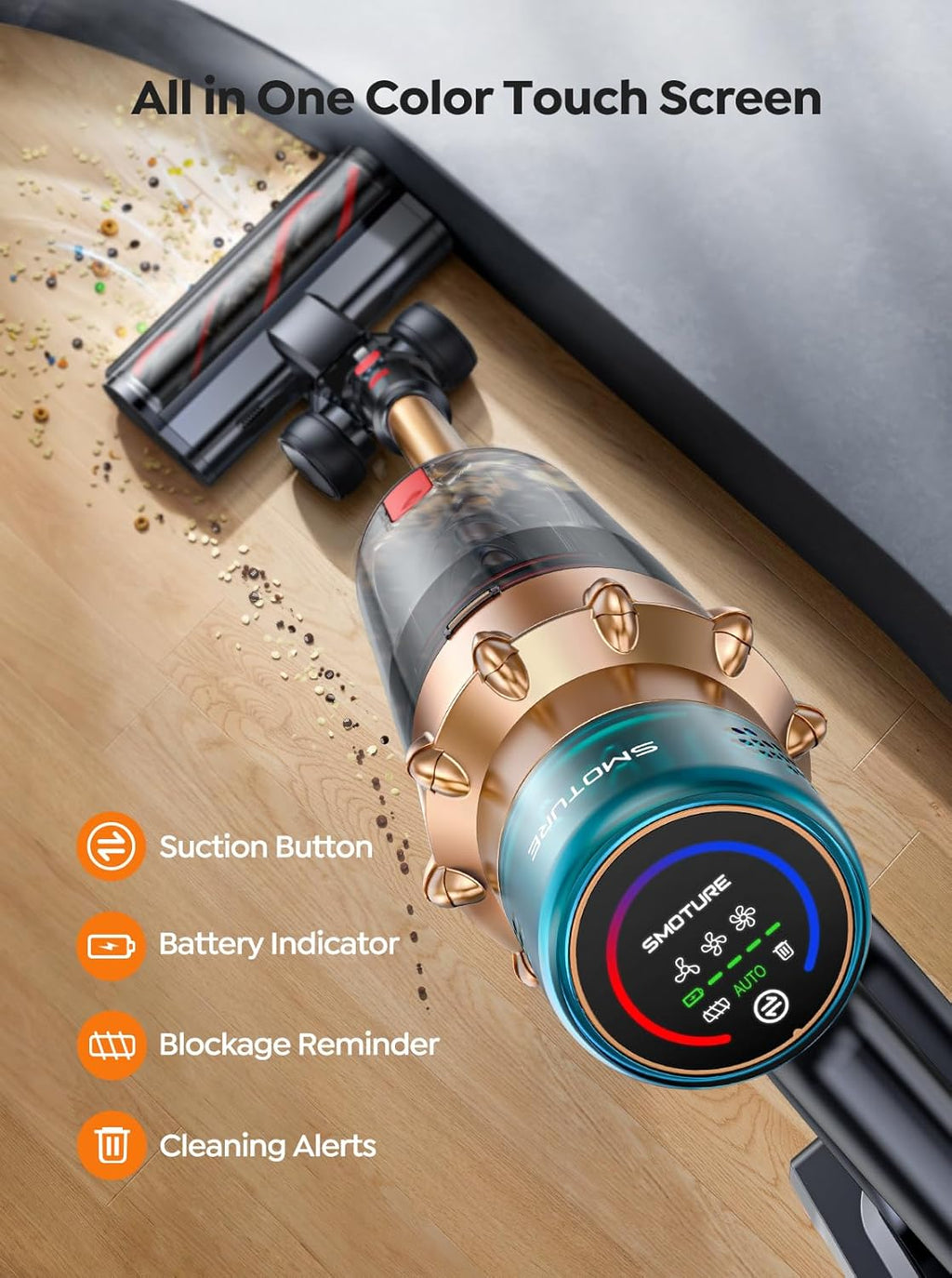 Skiennix Cordless Vacuum Cleaner - 55KPA Powerful Suction | 70 Minutes Runtime, LED Touchscreen, Pet Hair & Carpet Friendly