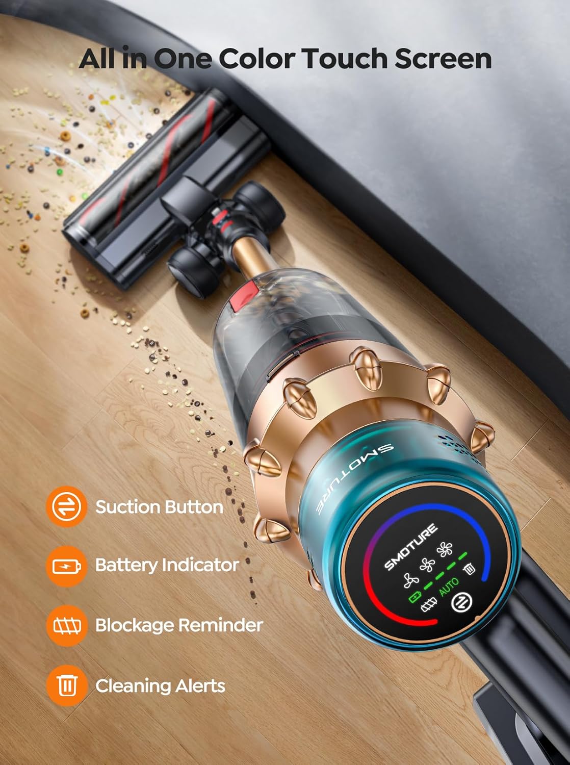 Skiennix Cordless Vacuum Cleaner - 55KPA Powerful Suction | 70 Minutes Runtime, LED Touchscreen, Pet Hair & Carpet Friendly