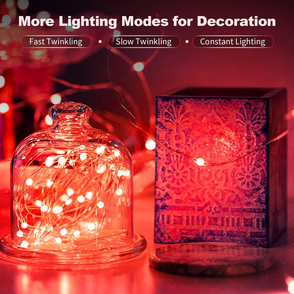 Skiennix 20 Pack LED Fairy Lights - Waterproof Mini Twinkle String Lights for Weddings & Parties - Red, 7FT
