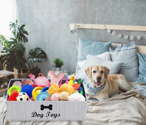 Brabtod Linen-cotton blend Dog Toy Box - Organize Toys, Blankets, Leashes, Gray