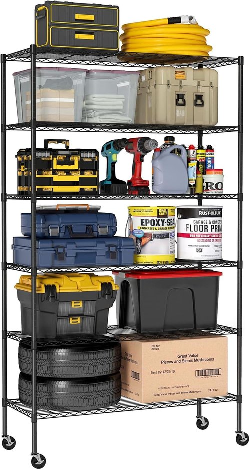 BestOffice 6-Tier Metal Storage Shelves - Adjustable Wire Shelving Unit with 2100LBS Capacity | Black