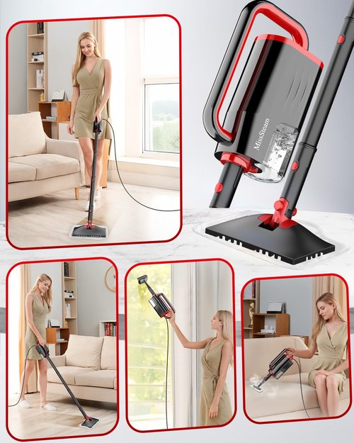 Steam Mop, 19-in-1 Detachable Handheld Steam Cleaner for Home, 230°F Floor Steamer, 2 Steam Modes,3 Adjustable Level, 350ML Tank, Powerful Steam Mops for Cleaning Hardwood Floors, Carpet Tile Grout