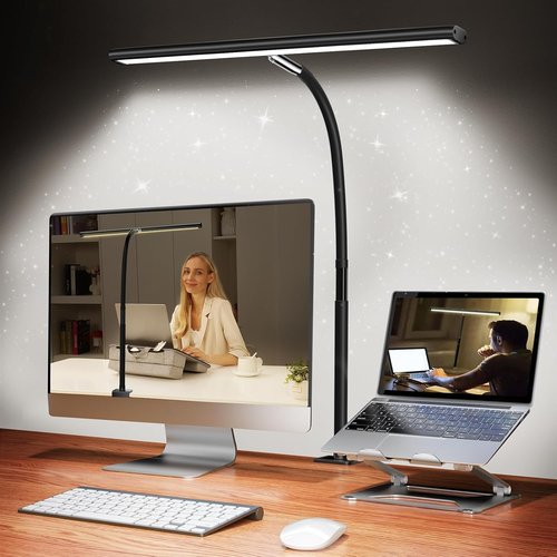 Airlonv LED Desk Lamp - Eye-Caring Adjustable Gooseneck Light with Stepless Dimming | 10W USB Clamp Lamp (Black)