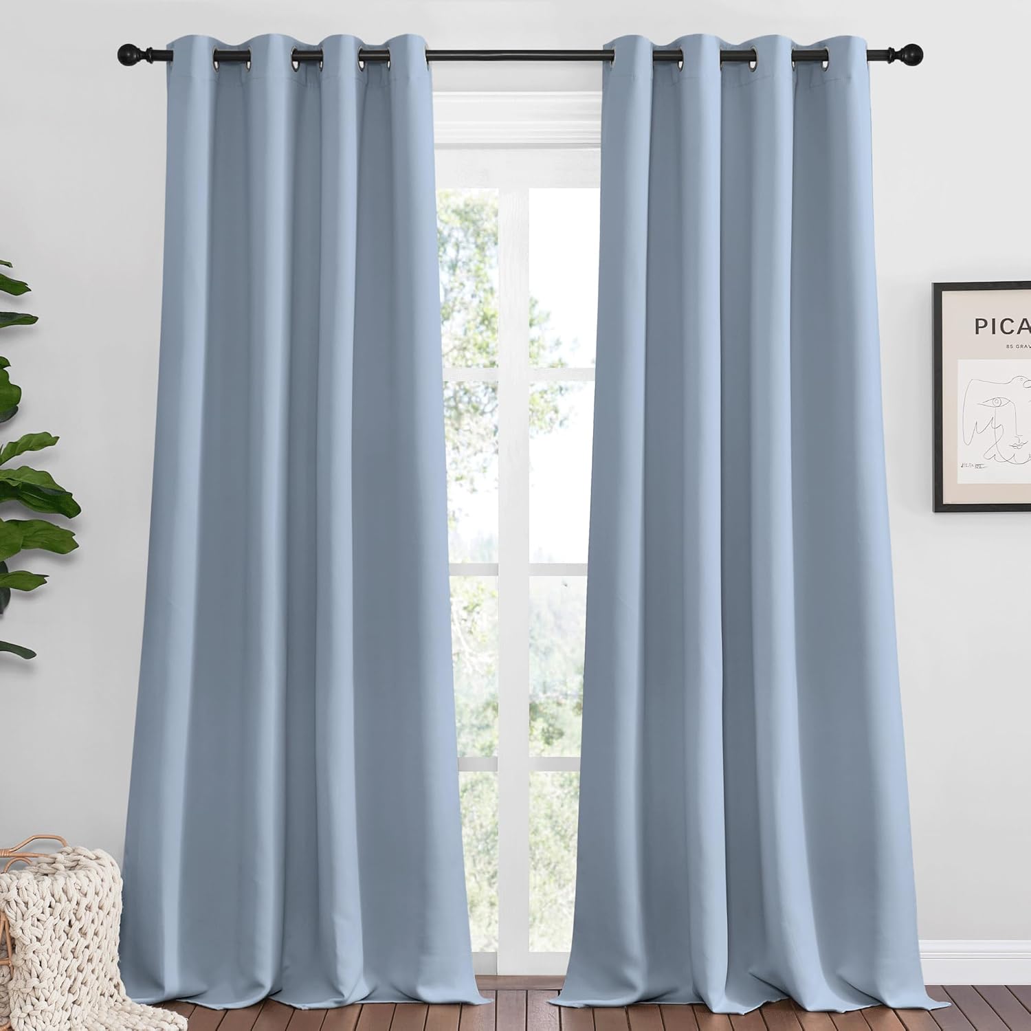 NICETOWN Vintage Blue Blackout Curtains - Thermal Insulated Drapes for Large Windows | 102" Length, 2 Panels
