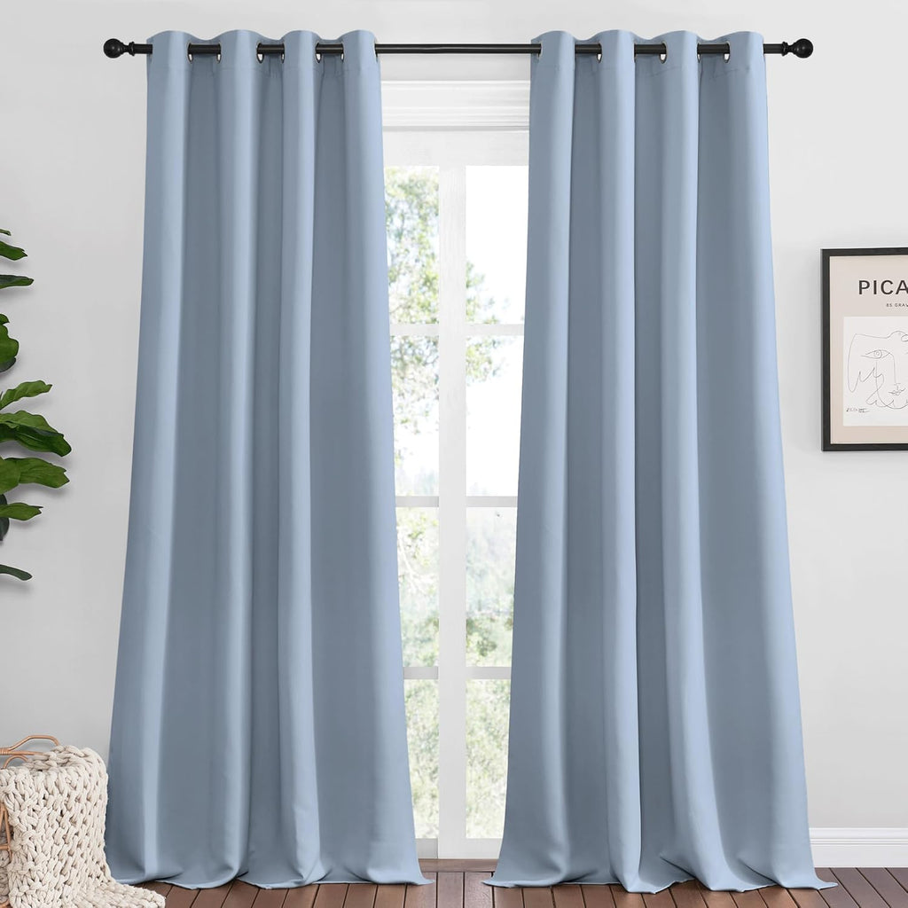NICETOWN Vintage Blue Blackout Curtains - Thermal Insulated Drapes for Large Windows | 120" Length, 55" Wide, 2 Panels