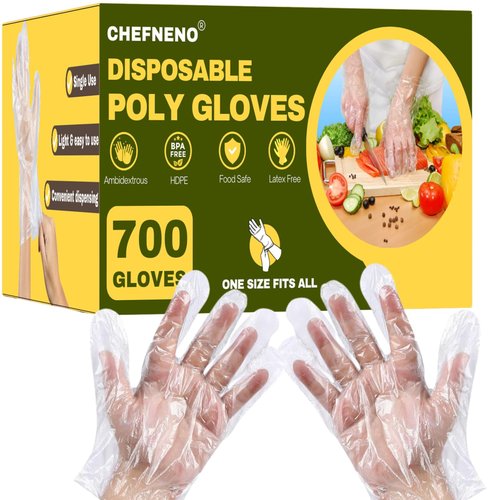 CHEFNENO Disposable Poly Plastic Food Prep Gloves (1200 Gloves) for Food Service Cooking Cleaning Food Handling (600 Pair)
