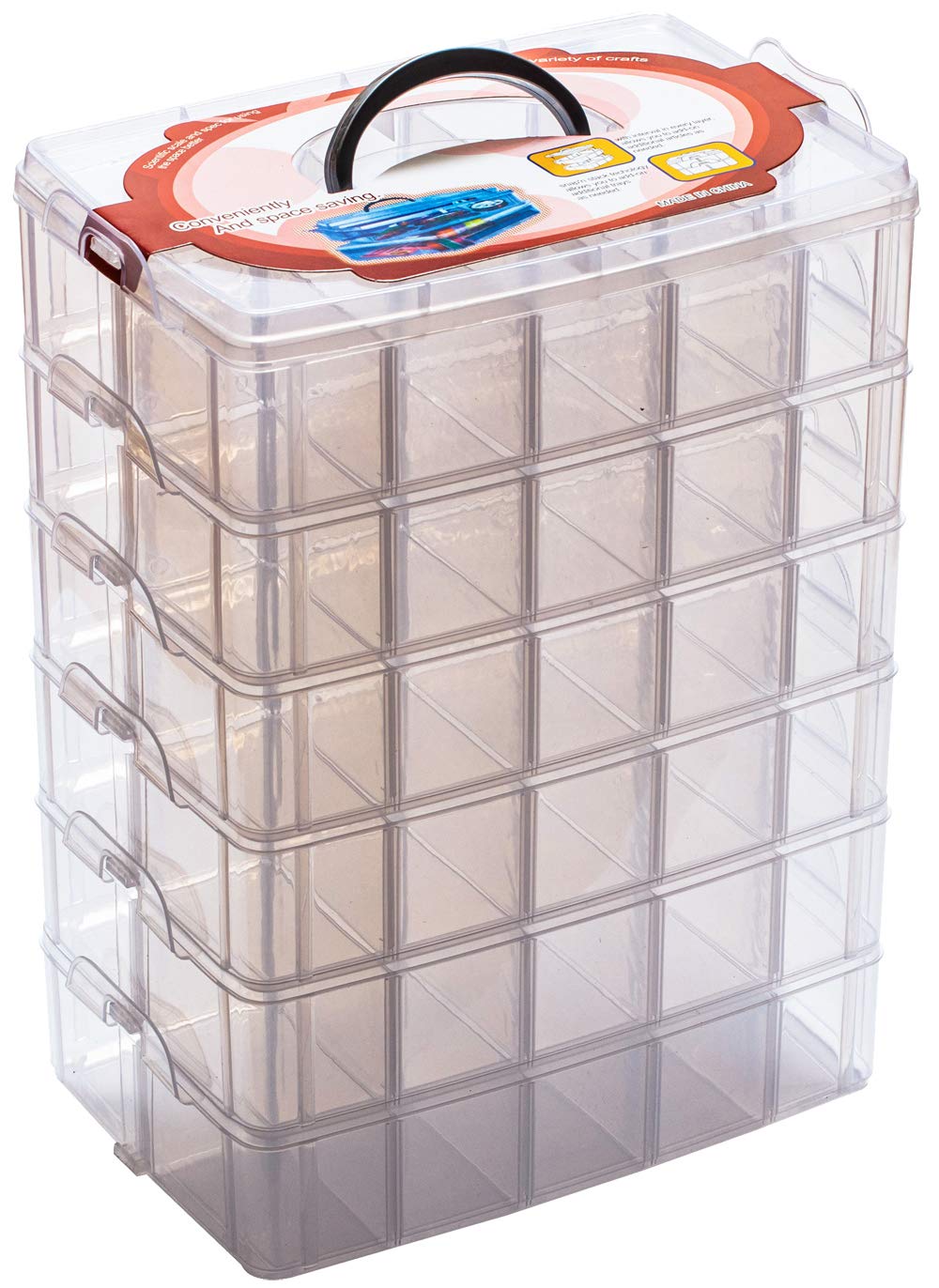 Sooyee 6 Layers Stackable Storage Container Clear 60 Adjustable Compartments, Compatible with Small Toys Arts and Crafts Piping Tips Hardware Storage Organizer