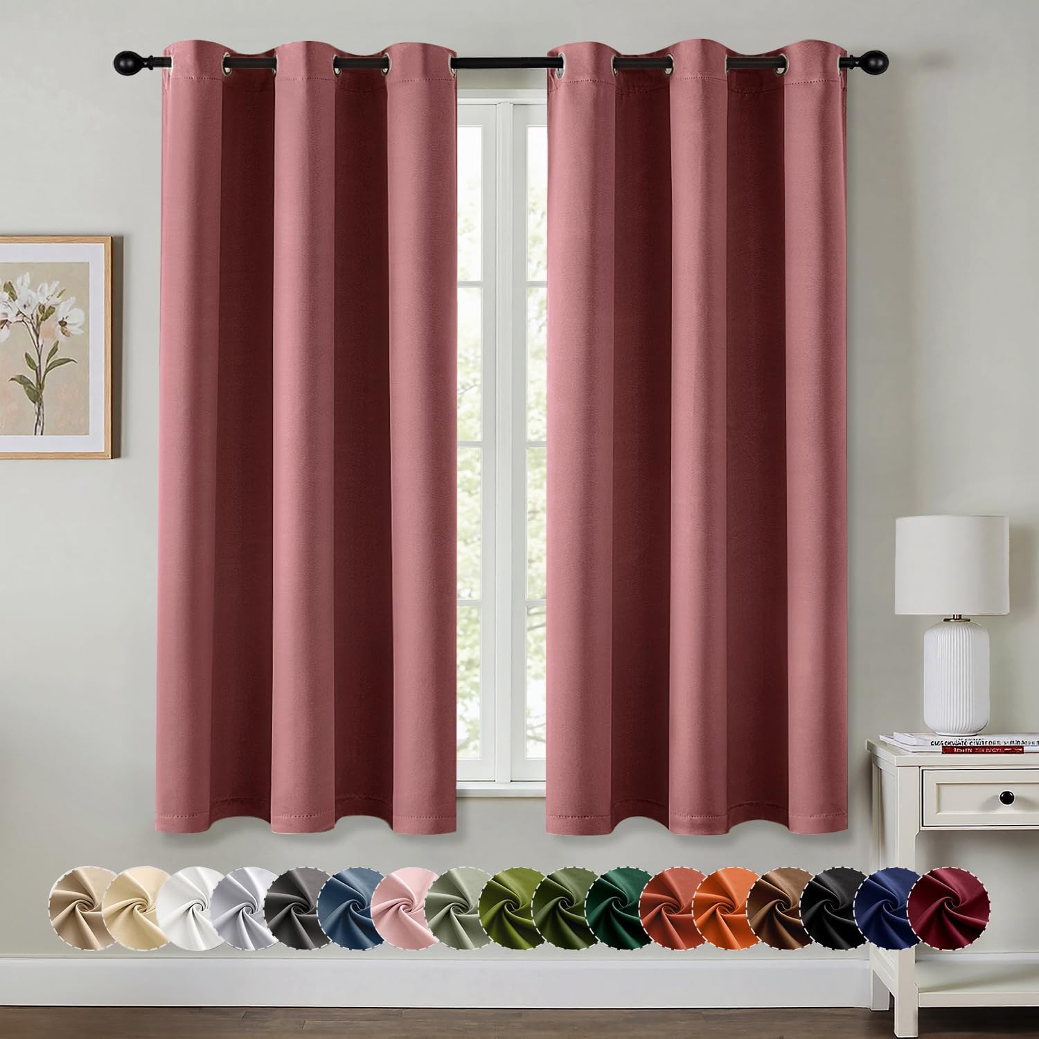 MIULEE Dusty Rose Blackout Curtains - Thermal Insulated Room Darkening Drapes | 63-Inch Grommet Panels