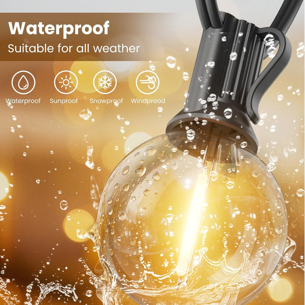 RTTY Outdoor String Lights - 150 FT Waterproof G40 Shatterproof LED Bulbs | Dimmable Globe Lighting for Patio, Bistro, Backyard, and Cafe - Warm White