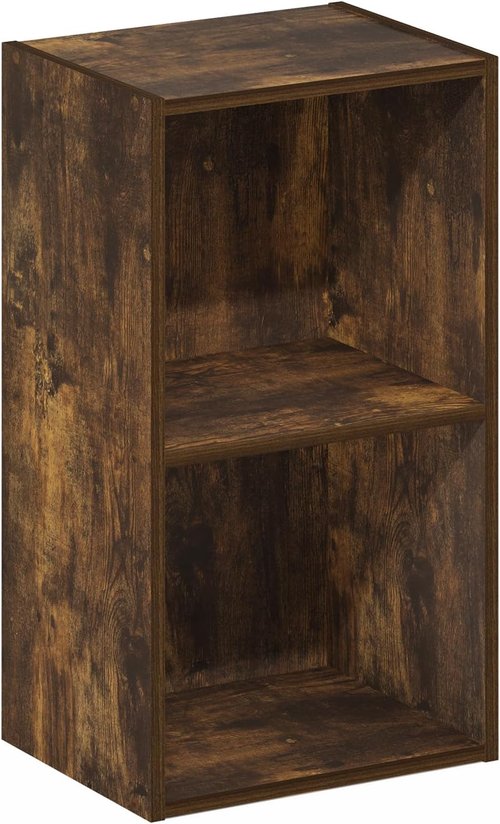 Furinno PASIR 2-Tier Modern Bookshelf - Easy Assembly Open Shelves Bookcase | Amber Pine, 9 x 12 x 21
