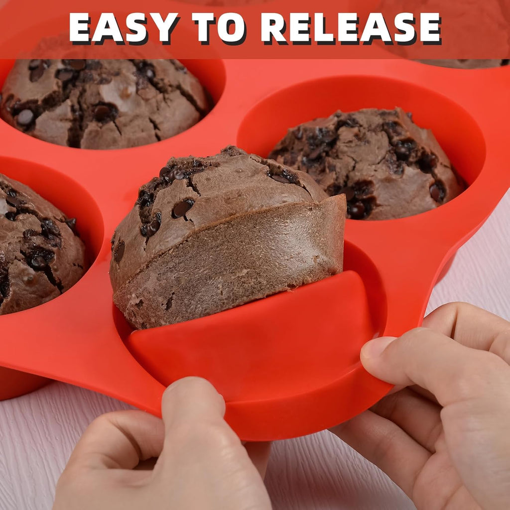 Skiennix Jumbo Muffin Pan - 6 Cup Silicone Baking Mold | 3.5 Inch Non-Stick Design for Easy Release