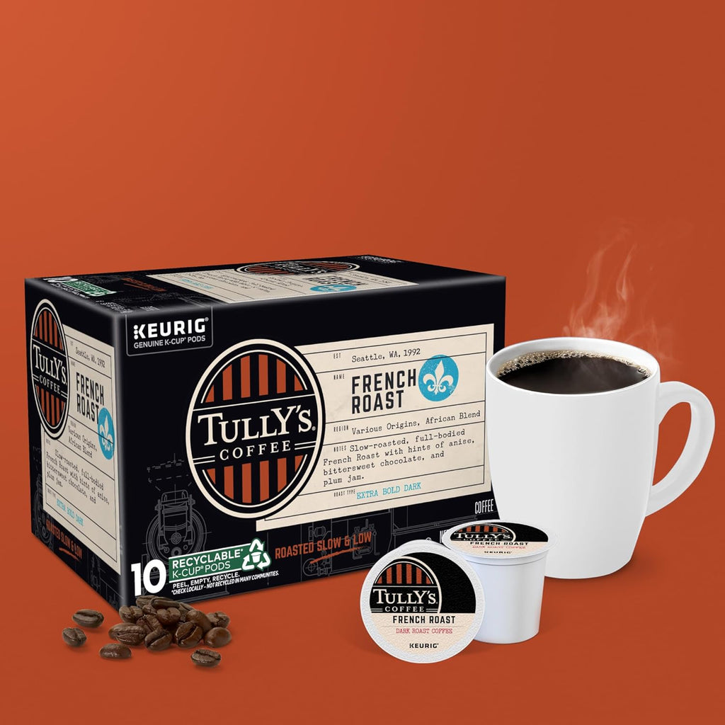 Tully's Coffee French Roast K-Cup Pods - Dark Roast Single Serve Coffee, 60 Count (6 Packs of 10)