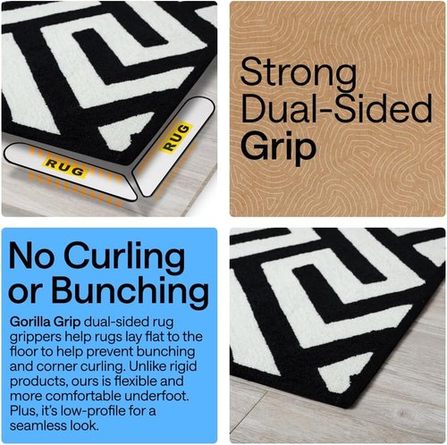 GORILLA GRIP Rug Gripper Pads - 24 Reusable Double-Sided Stickers for Secure Area Rugs | Renter Friendly