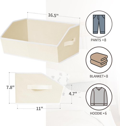 Homsorout Organizer Bins - Trapezoid Fabric Storage Baskets, 6 Pack for Toys, Clothes, Towels (Beige)