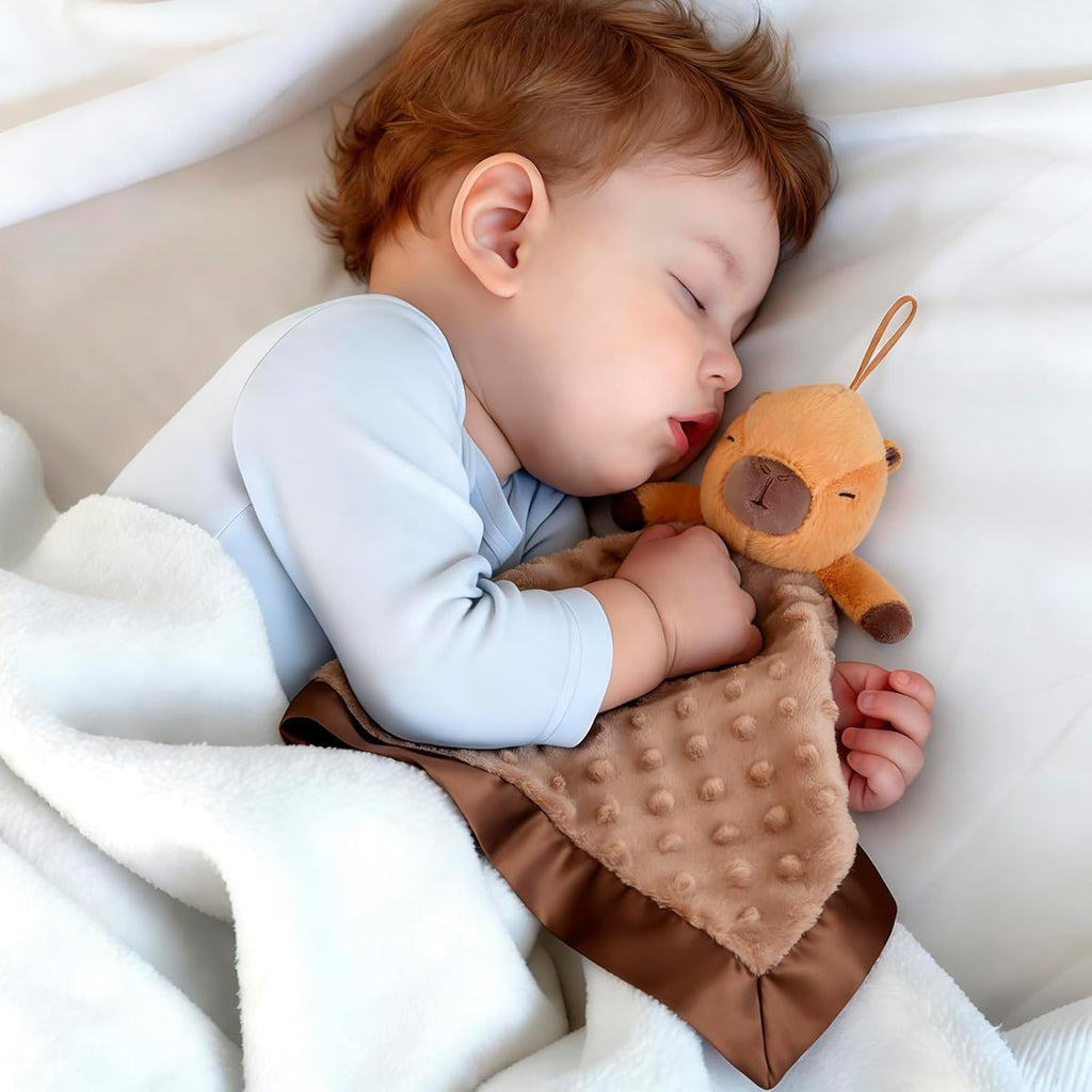 Capybara Baby Security Blanket - Soft Plush Newborn Lovey | 17"x17" Gender Neutral Gift for Infants 0-6 Months