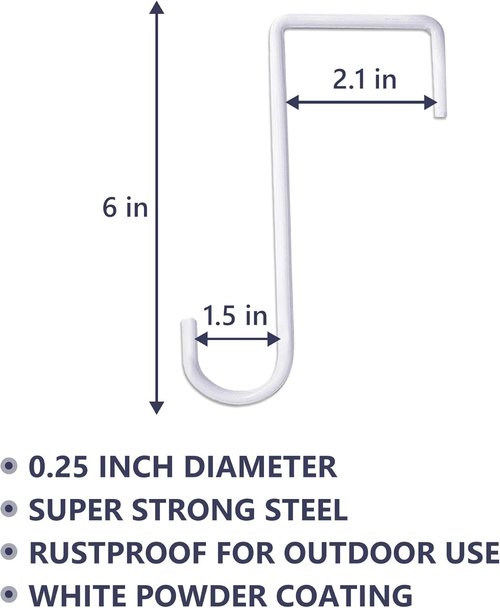 JOYSEUS Vinyl Fence Hooks - 12pcs White Powder Coated Steel Hangers for Plants & Lights | 2 x 6 Inches