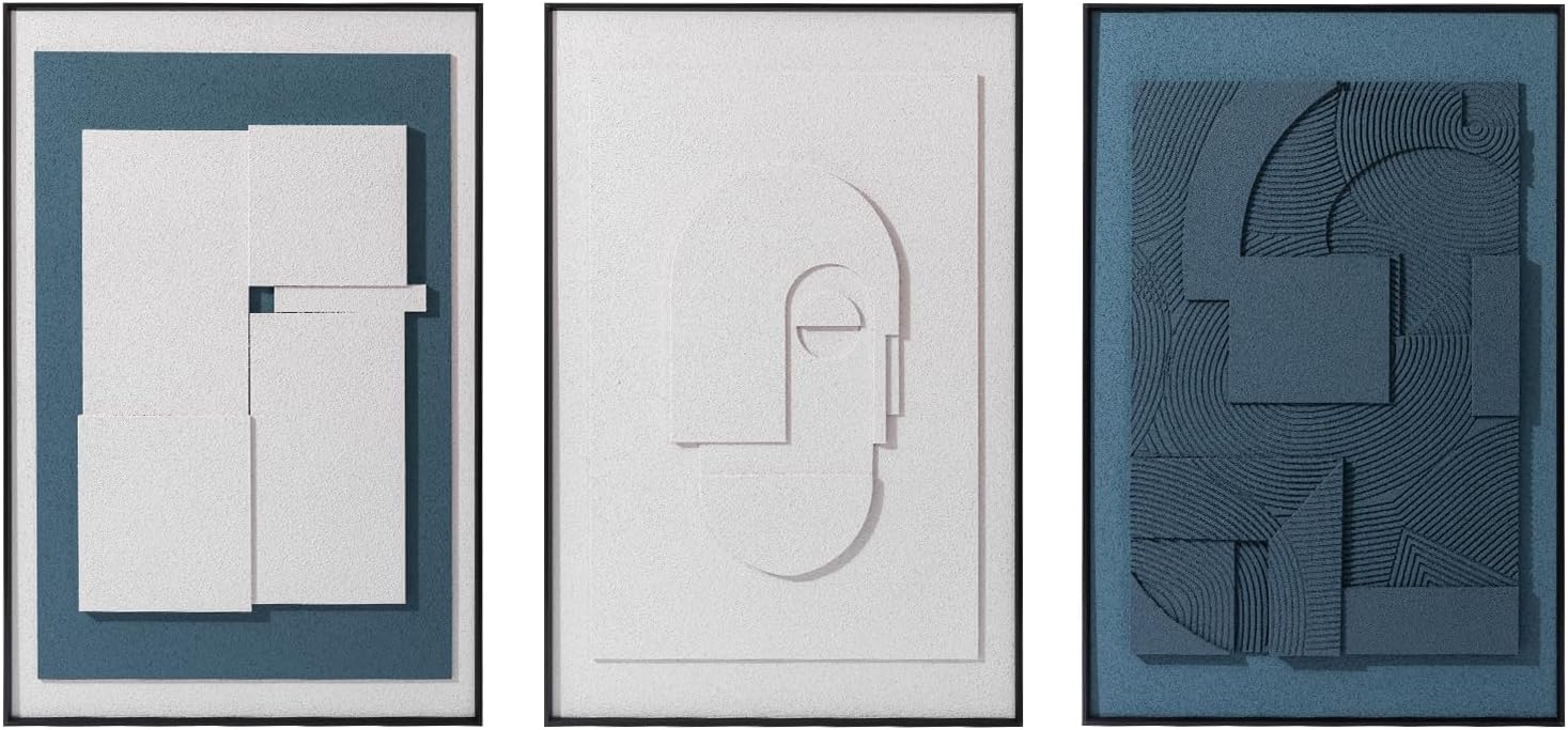 AMAATE 3D Sandstone Wall Art - Black Metal Framed Abstract Relief Decor | 24x36 Inches, Ready to Hang