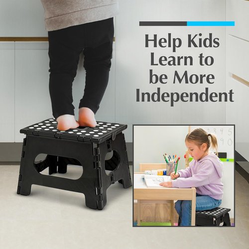 Handy Laundry Step Stool - Lightweight & Sturdy for Adults and Kids - Easy One Flip Open - Black, 8 Inch