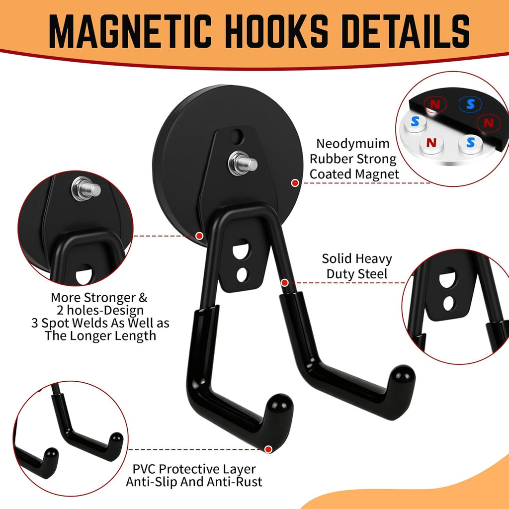 Skiennix Heavy Duty Magnet Hooks - No Damage Rubber Coated Design | 4 Pack in Orange & Black