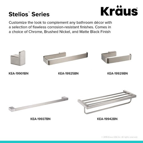 KRAUS Stelios 24-inch Bathroom Towel Bar, Brushed Nickel Finish, KEA-19937BN