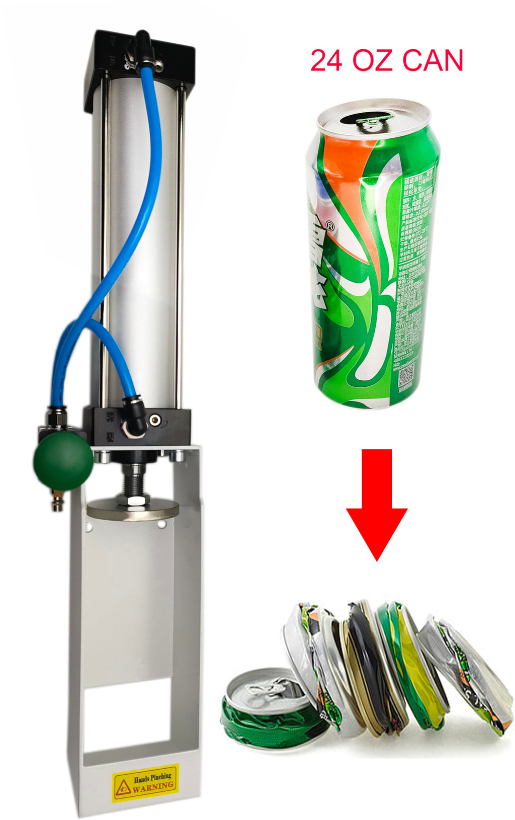 NKAIKE Aluminum Can Crusher, 24 Oz / 16 Oz / 12 Oz Can Crusher, Heavy Duty Pneumatic Cylinder Soda Beer Can Smasher, Recycling Tool (Countertop Button Valve)