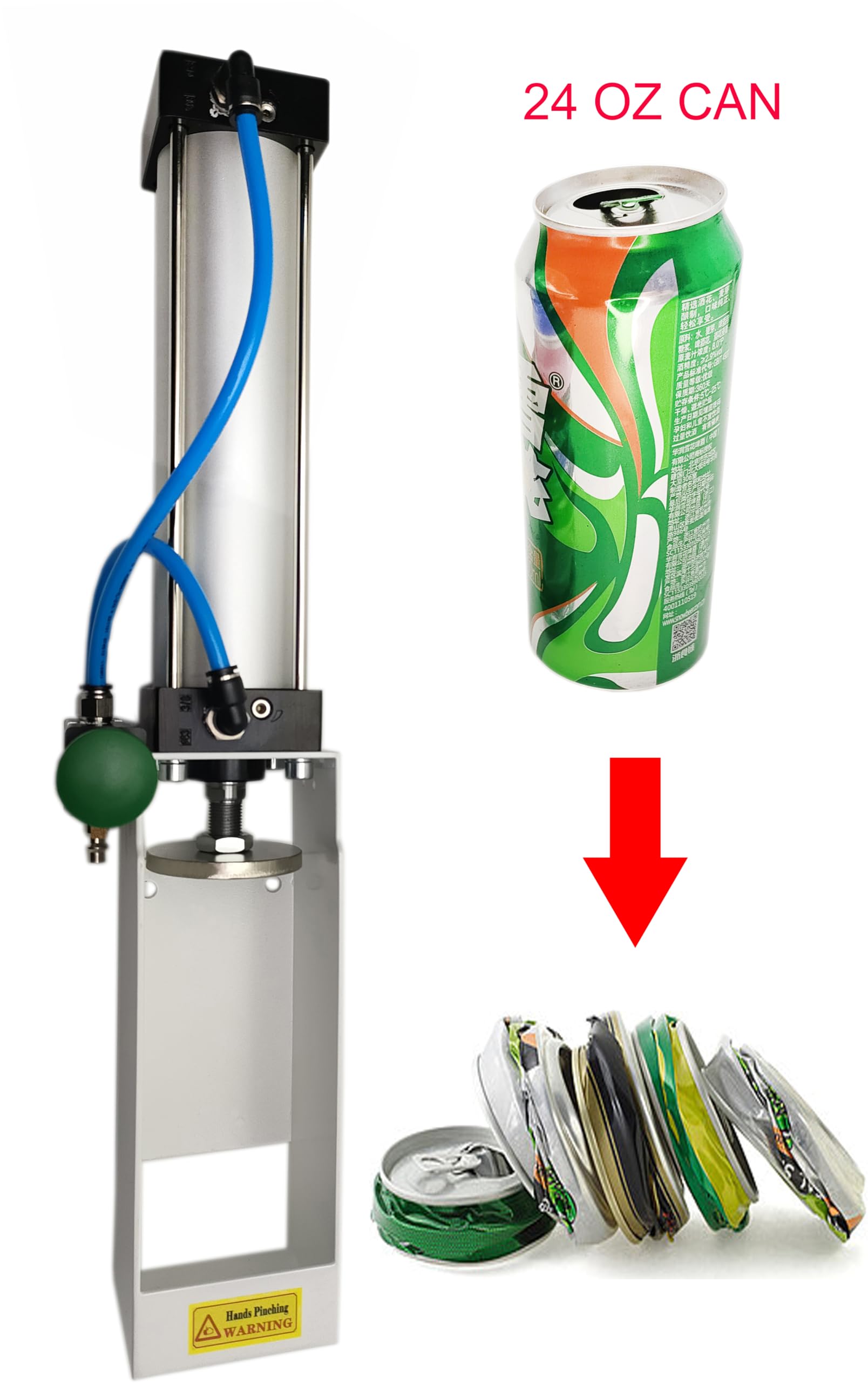 NKAIKE Aluminum Can Crusher, 24 Oz / 16 Oz / 12 Oz Can Crusher, Heavy Duty Pneumatic Cylinder Soda Beer Can Smasher, Recycling Tool (Countertop Button Valve)