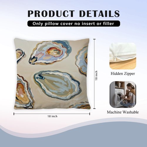 Exqcom Abstract Oyster Coastal Beach Pillow Covers 18x18 Set of 2, Beachy Room Decor Aesthetic, Retro Coastal Ocean Oyster Shell Decorative Lumbar Pillow Covers for Home Bedroom Living Room
