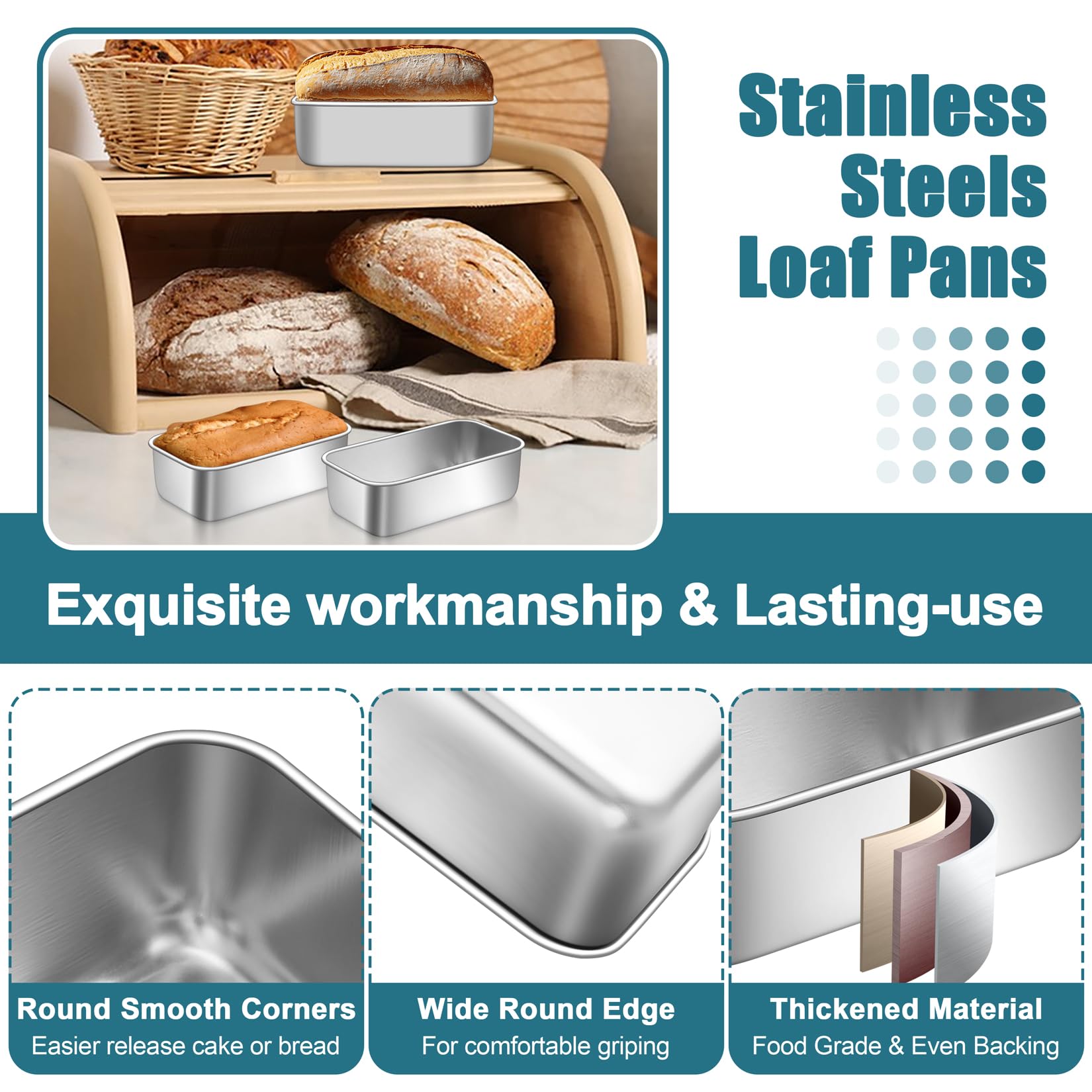 P&P CHEF Mini Loaf Pans Set, 6 PCS Small Bread Loaf Pan for Baking, 6.3 x 3.5 Inch Stainless Steel Baking Pans for Homemade Bread, Meatloaf, Cake and Brownies, Healthy & Non Toxic, Dishwasher Safe