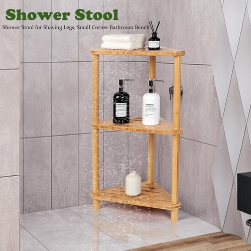 Bamboo Corner Shower Caddy Stand - 3-Tier Waterproof Bathroom Organizer | Space-Saving Design with Anti-Slip Feet