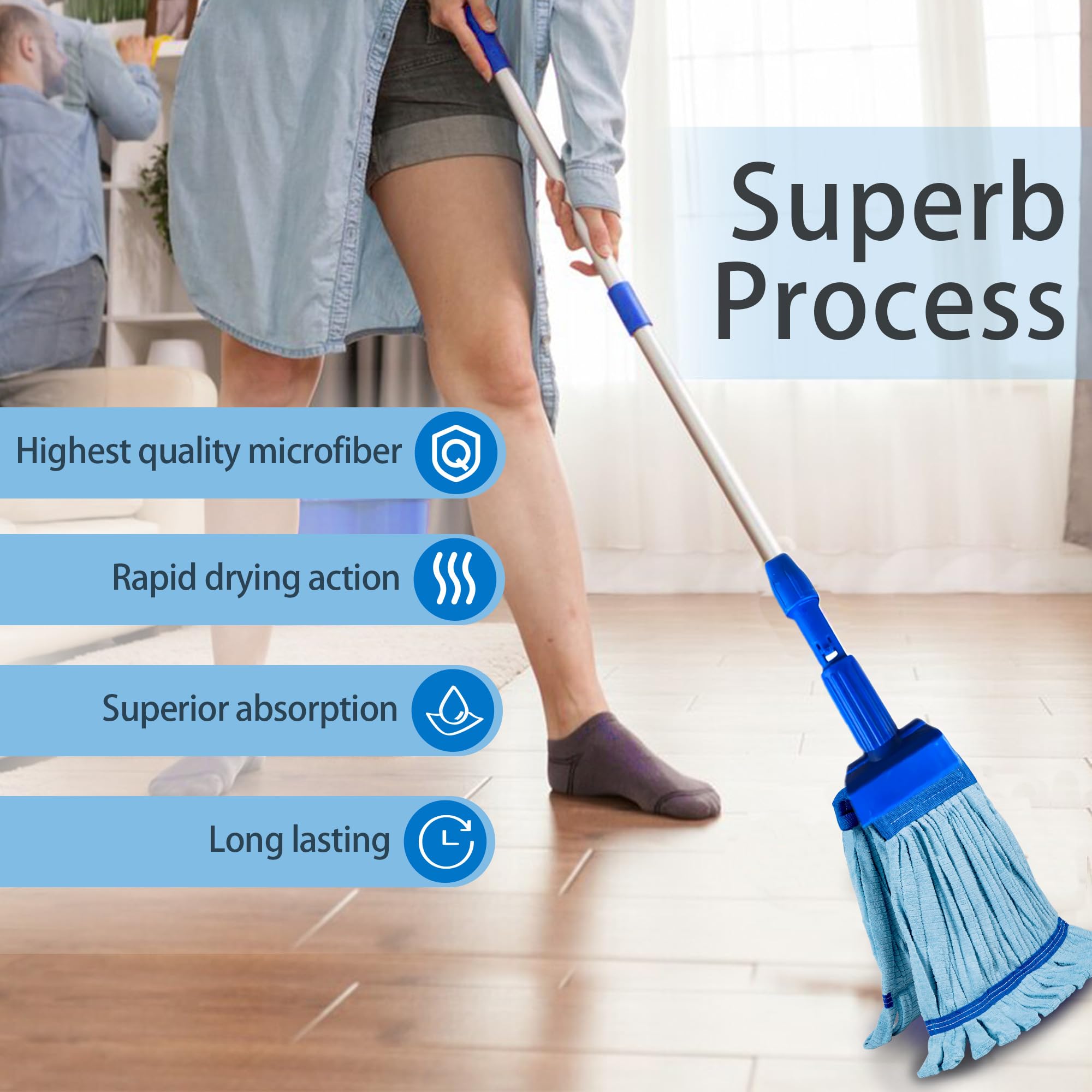 2 Pack - Large Commerical Microfiber Tube Mop 400GSM - Heavy Duty Industrial Wet Mop Head Refill, Thick Fiber, Replacement Heads, Extra Absorbent