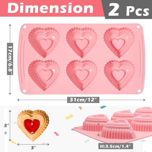 Webake Silicone Heart Cake Mold 3 Inch Tiered Mini Heart Shaped Cake Pans, Heart Cake Molds Muffin Pan, Pack of 2