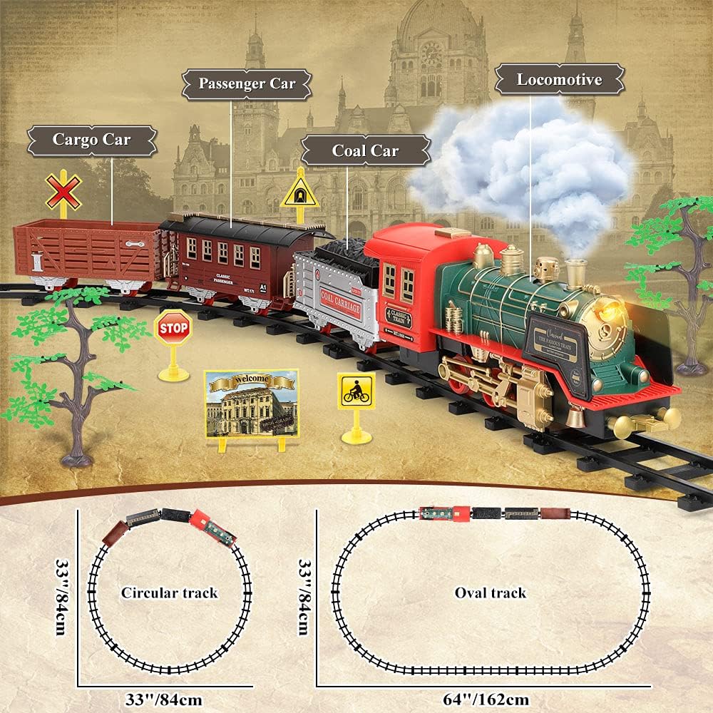 Mini Tudou Electric Christmas Train Set - Remote Control Steam Locomotive with Sound & Light | Rechargeable Battery, Ideal for Kids 3+