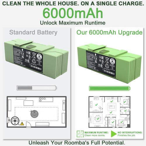JuiceSavvy Upgraded 6000mAh ABL-F Battery for iRobot Roomba j7 j7+, Replacement for iRobot j9 j8 j5 j5+ j6 j6+ i8 i8+ i7 i7+ i7 Plus i6 i3 i3+ i3 Plus i4 i4+ e5 e6 Series Robot Sweeper, ABL-D1 ABL-D2