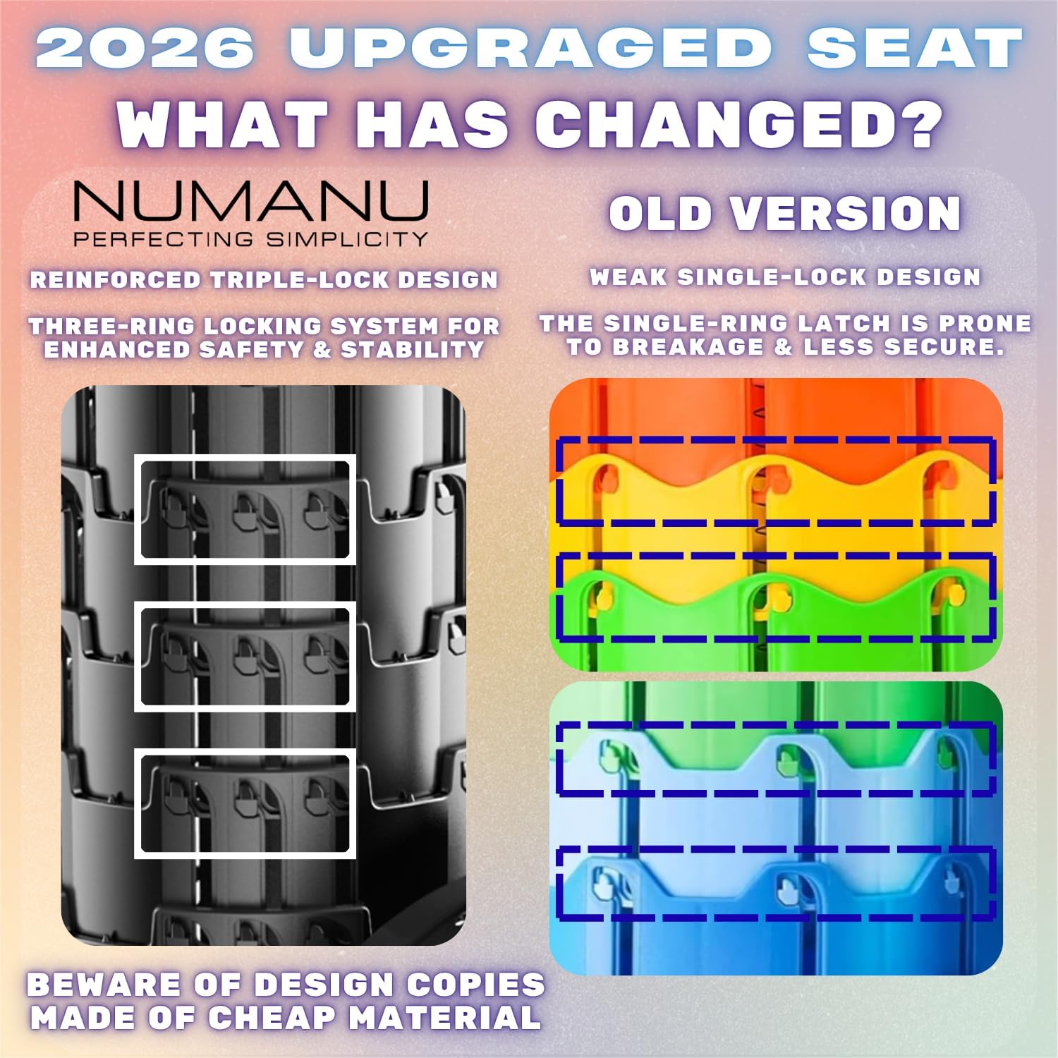 NUMANU Collapsible Stool - Upgraded 2026 Design, Max 620lbs, 18" H Adjustable Portable Folding Seat