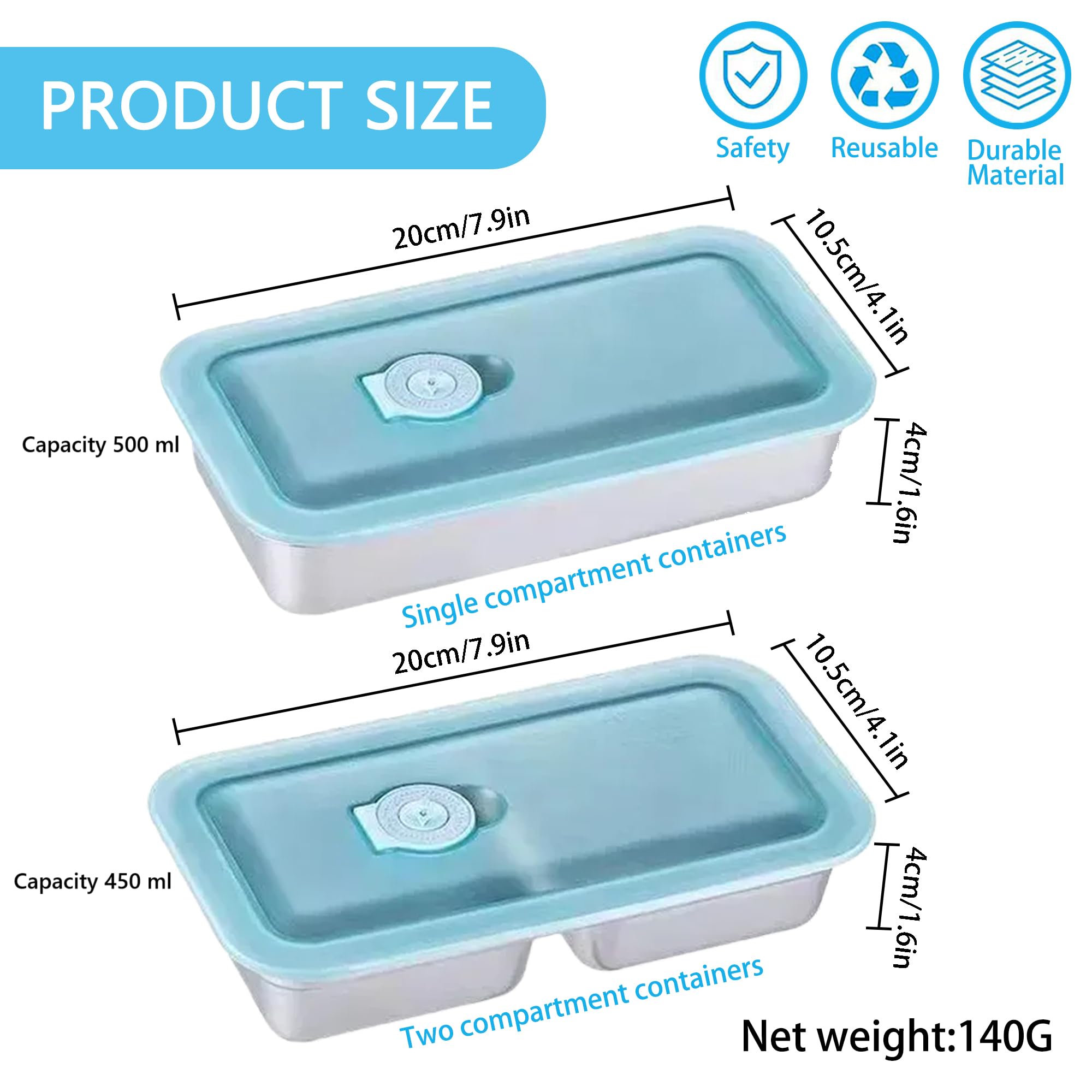 Stainless Steel Snack Containers with Lids Meal Prep Food Storage Container Lunch Box Multi Compartment Reusable Leak-Proof Design for Travel,Snacks, Sandwiches,Condiments Bento Box Office Home