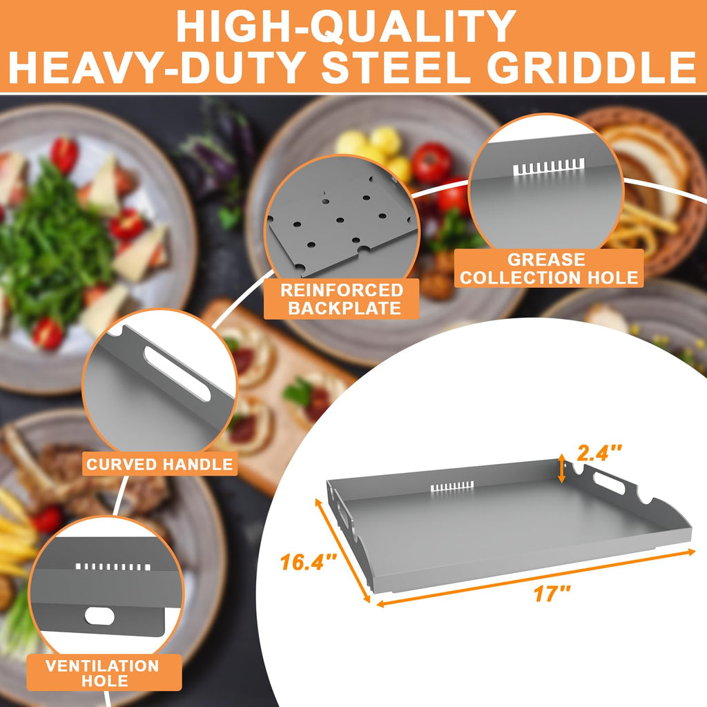 Upgrade Griddle Top Replacement for Blackstone 17" TableTop Griddle w/Rear Grease System, Flat Top Griddle for Blackstone Accessories 1814 1819 Adventure Ready 1832 1971, Heavy-duty Steel Grill Plate