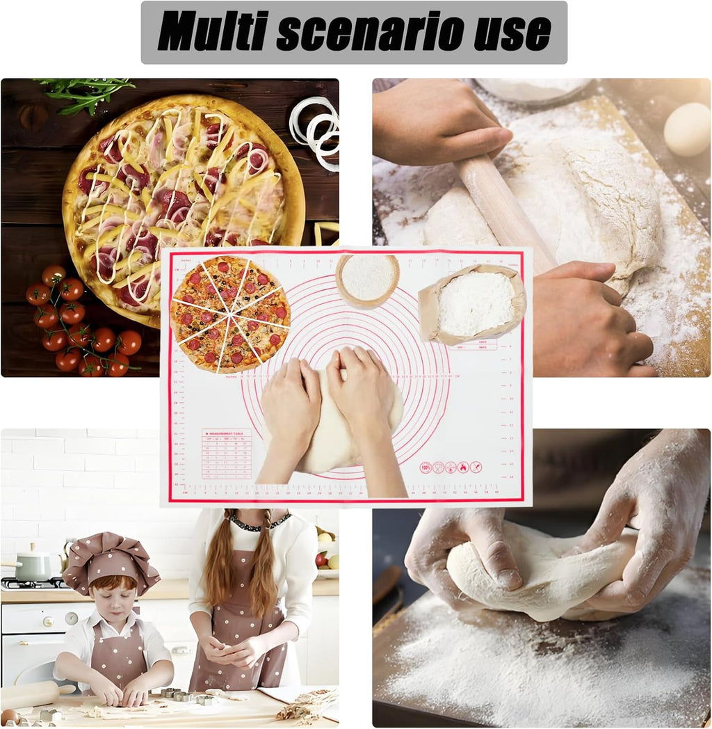 Skiennix Silicone Pastry Mat - 20" x 28" Non-Slip Baking Mat with Measurements | Extra Large Reusable Dough Sheet (White)