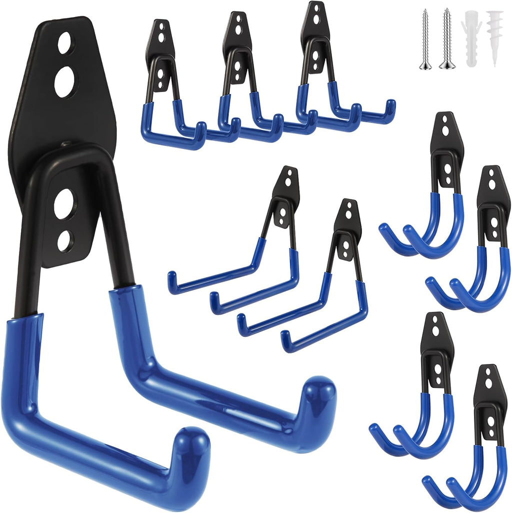 Steel Garage Hooks - Heavy Duty Wall Tool Organizer | 10 Pack for Ladders, Ropes & Garden Tools