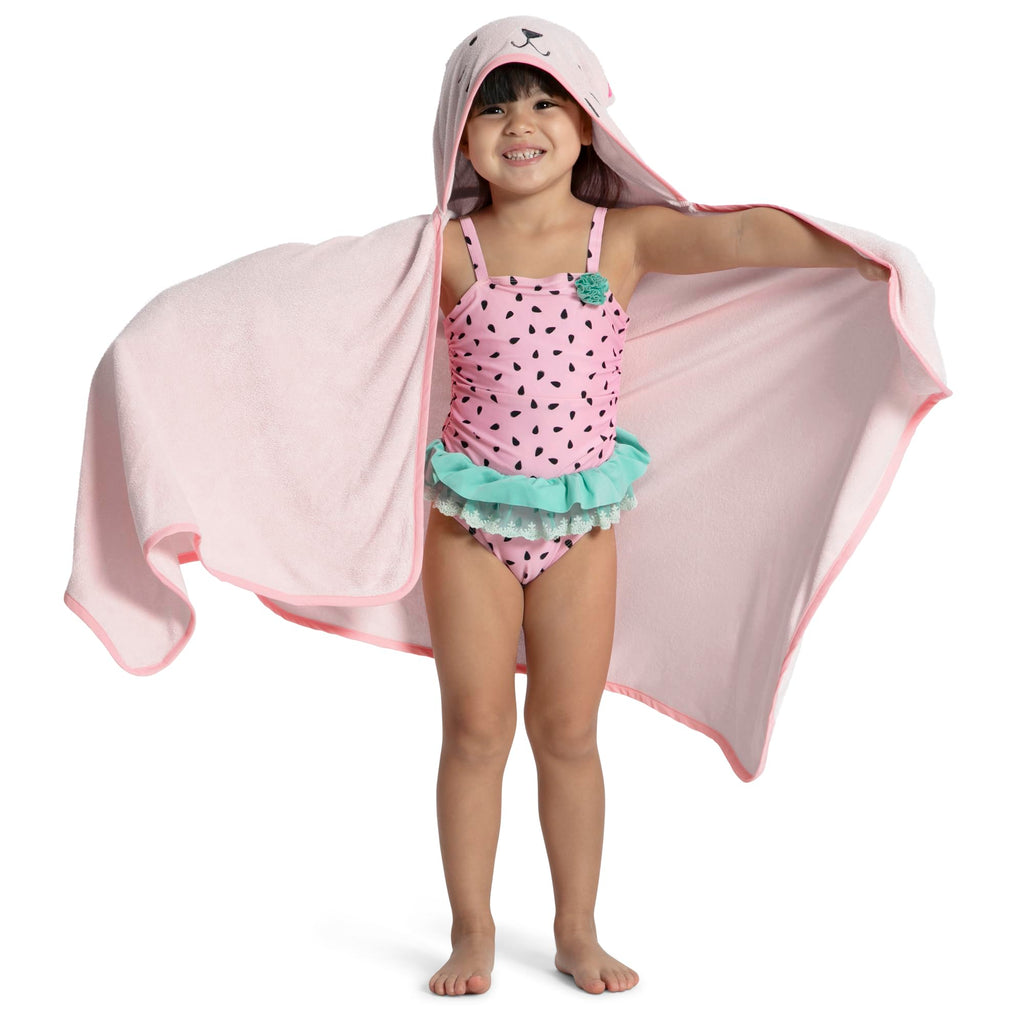 Delta Children Kids Hooded Bath Towel with Pockets - Super Soft and Absorbent- Great Gift for Boys and Girls, Pink Cat