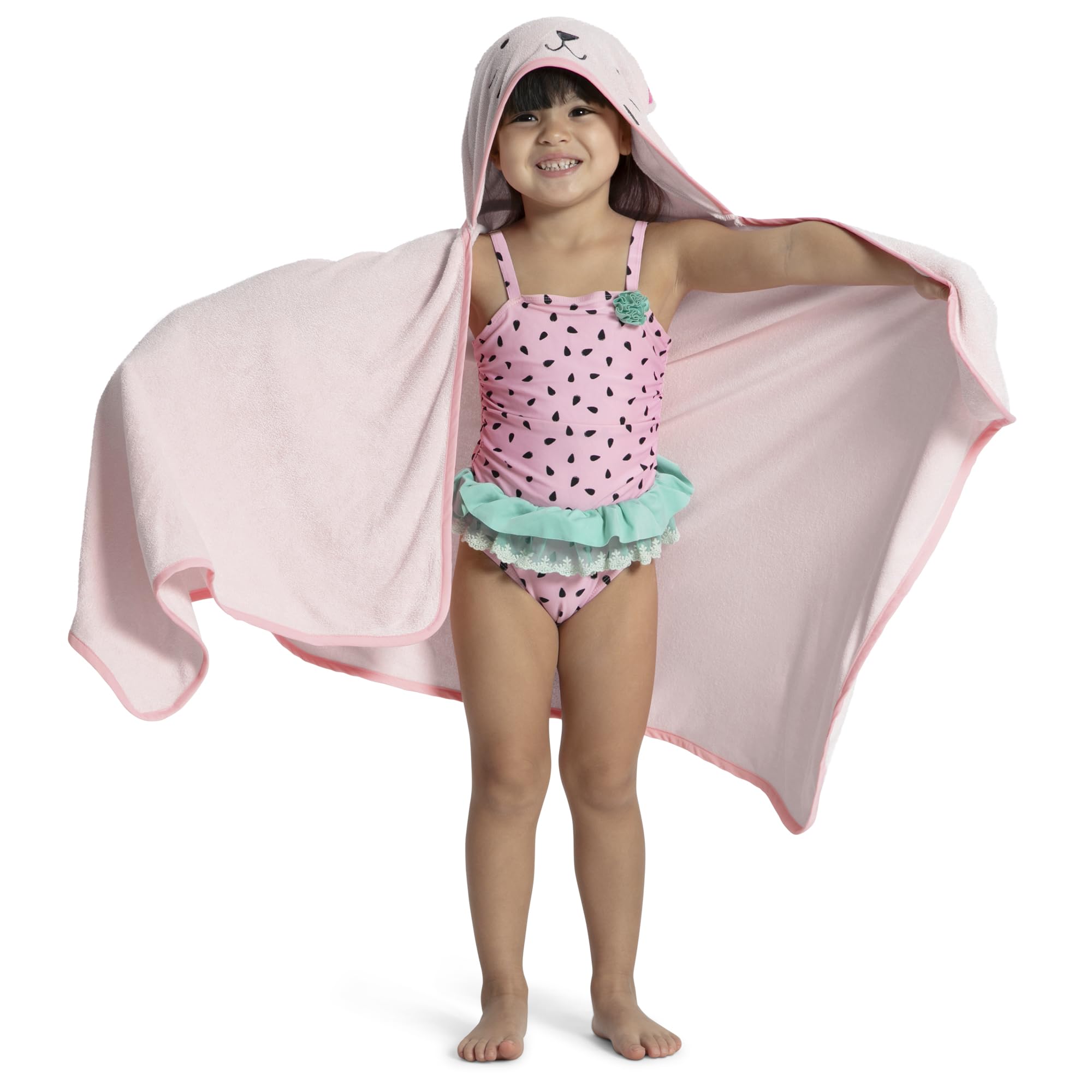 Delta Children Kids Hooded Bath Towel with Pockets - Super Soft and Absorbent- Great Gift for Boys and Girls, Pink Cat